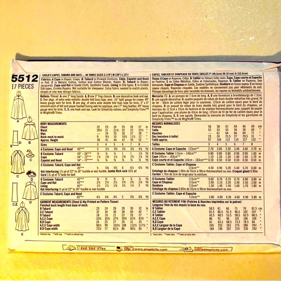 Simplicity 5512 Uncut Sewing Pattern for Kids Halloween Costumes (3-8) - Picture 4 of 9